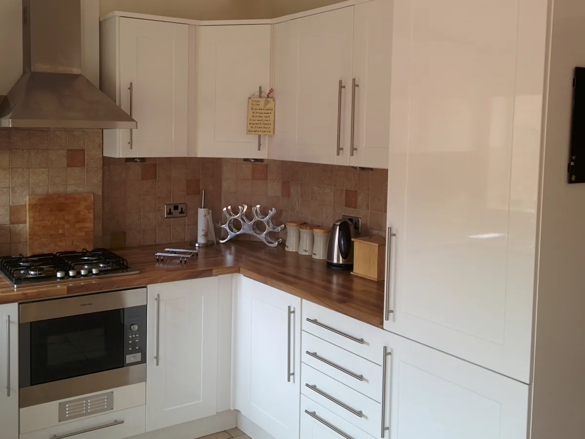 Refurbished kitchen in a four-bedroom student HMO